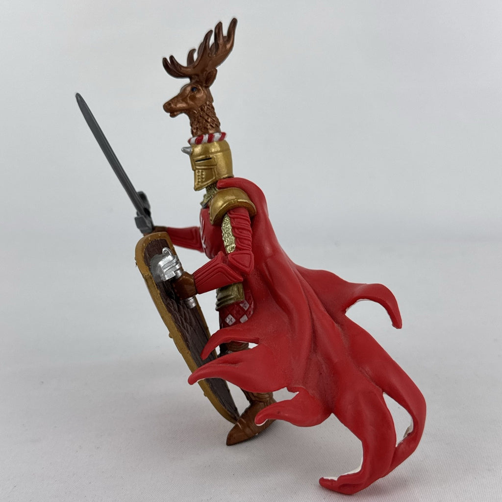 Papo 2007 Red Stag Knight action figure with antler helmet crest, sword, and shield