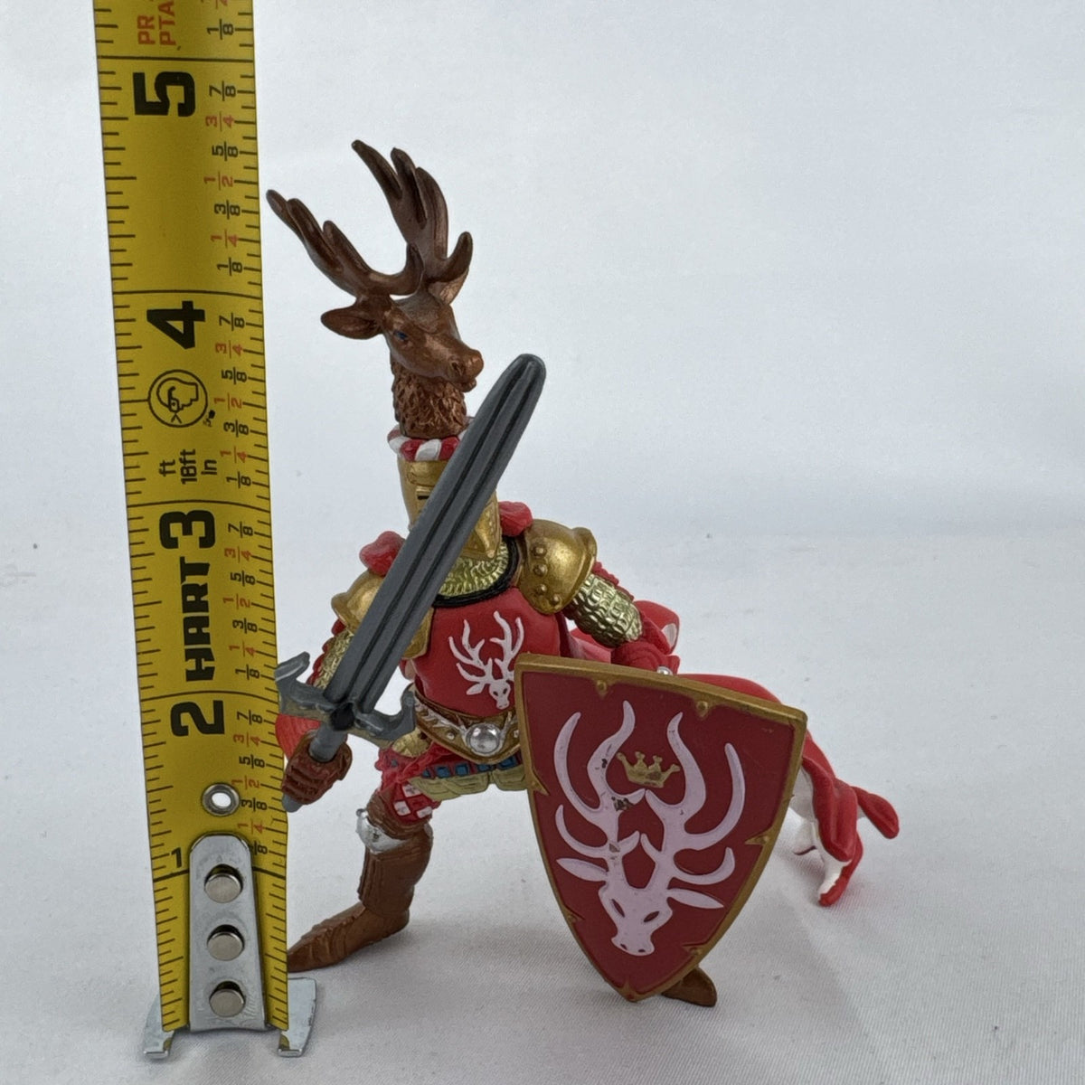 Papo 2007 Red Stag Knight action figure with antler helmet crest, sword, and shield