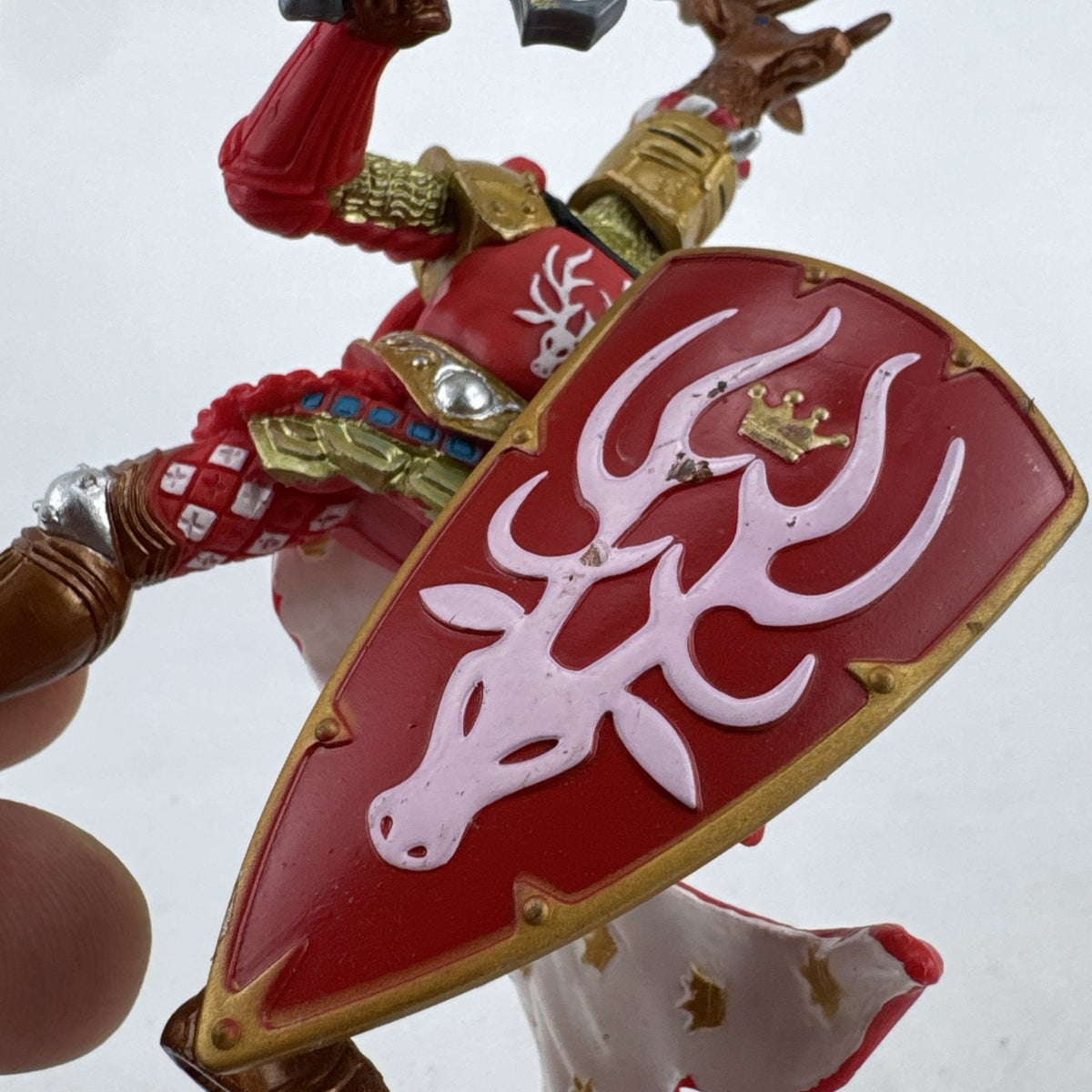 Papo 2007 Red Stag Knight action figure with antler helmet crest, sword, and shield