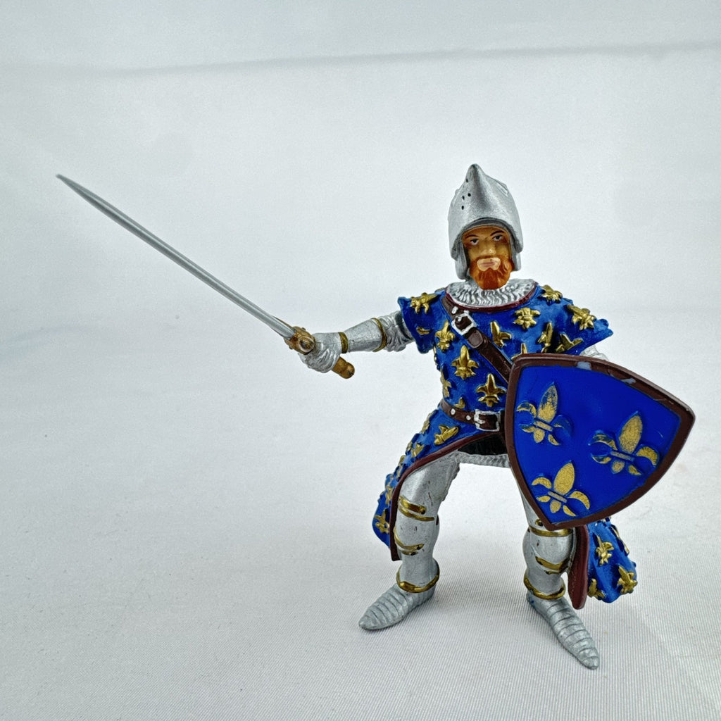 Papo medieval French knight PVC action figure with sword and blue fleur-de-lis shield