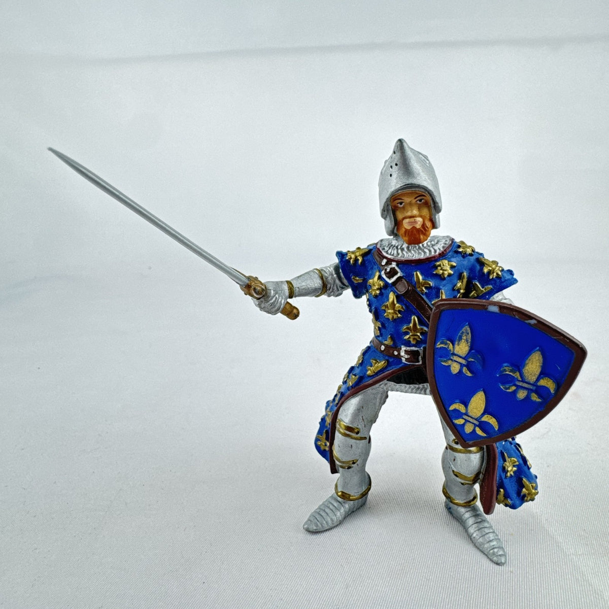 Papo medieval French knight PVC action figure with sword and blue fleur-de-lis shield