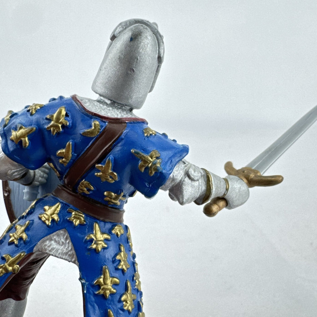 Papo medieval French knight PVC action figure with sword and blue fleur-de-lis shield