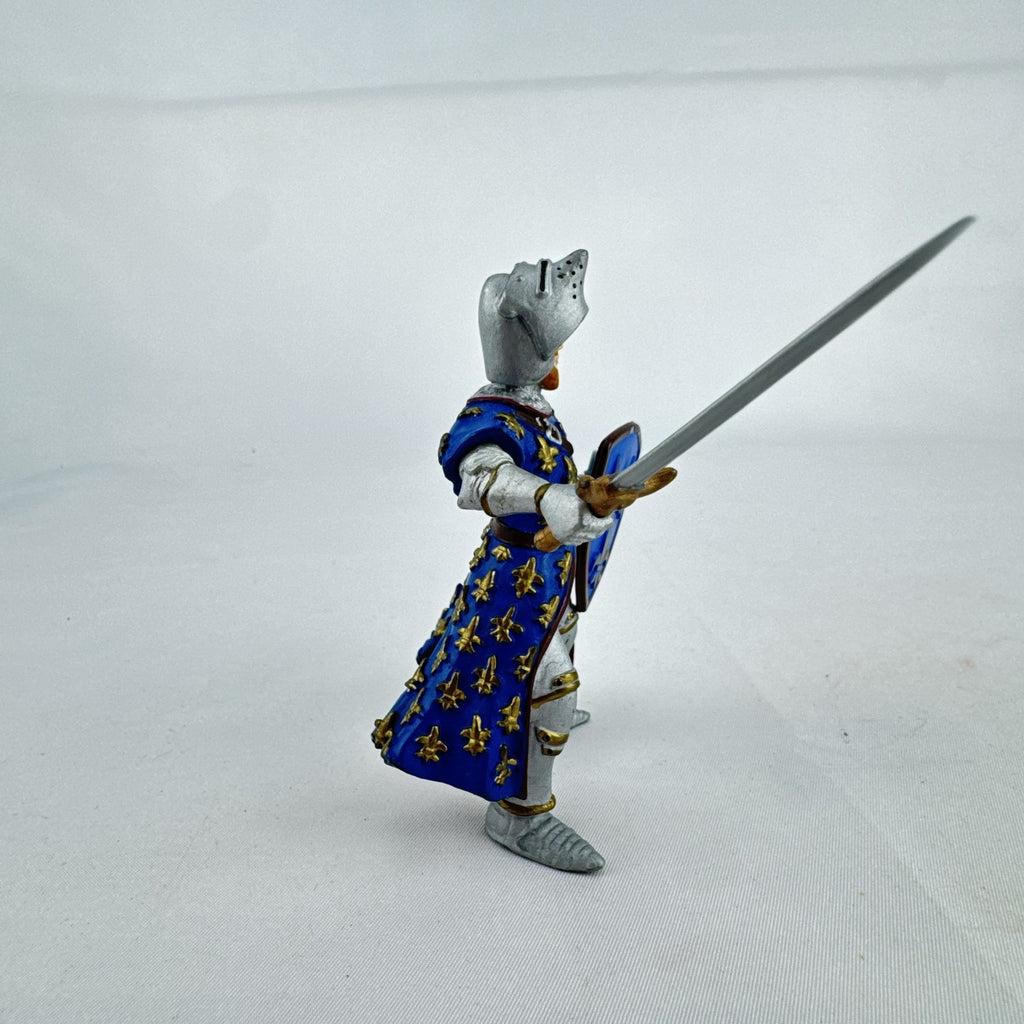 Papo medieval French knight PVC action figure with sword and blue fleur-de-lis shield