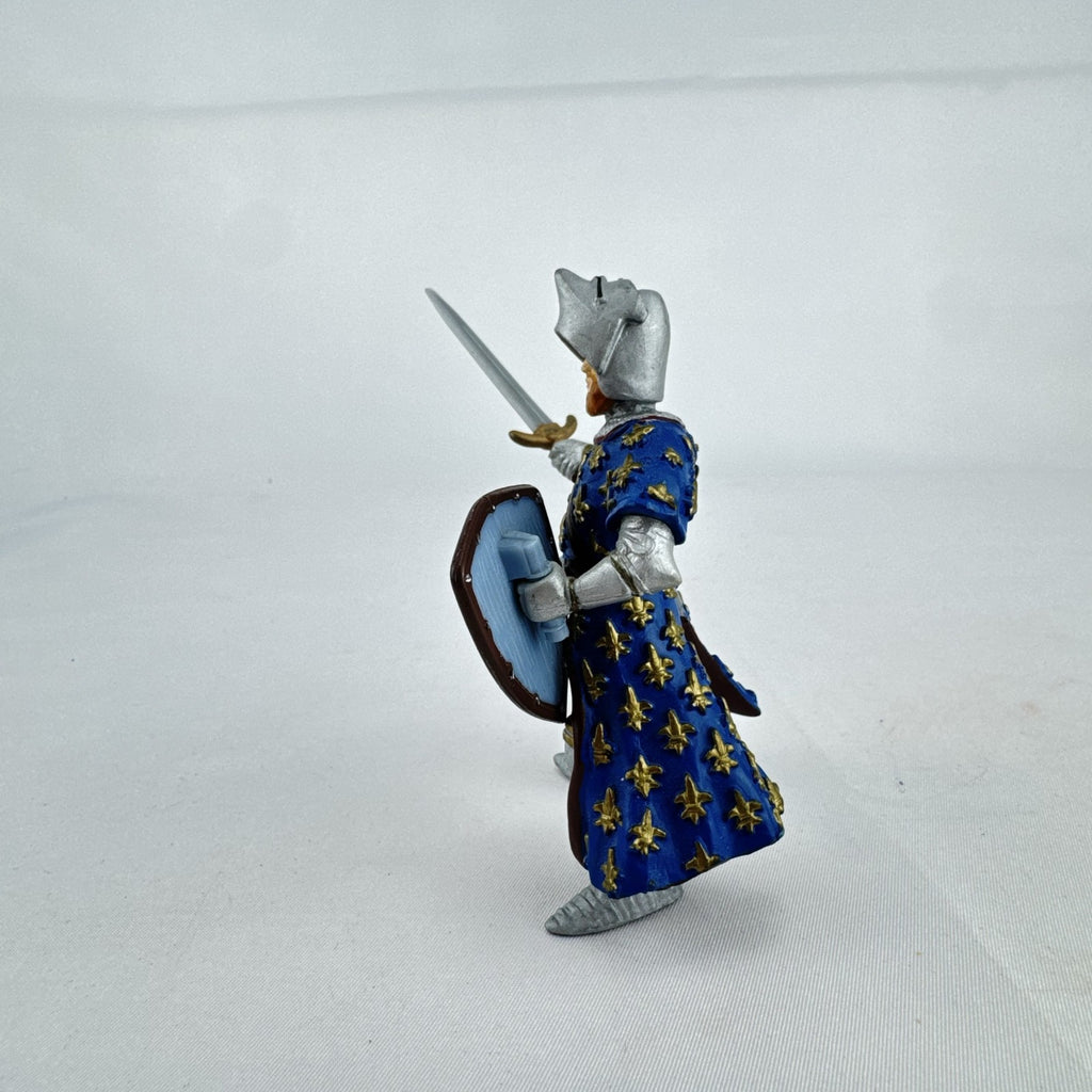 Papo medieval French knight PVC action figure with sword and blue fleur-de-lis shield