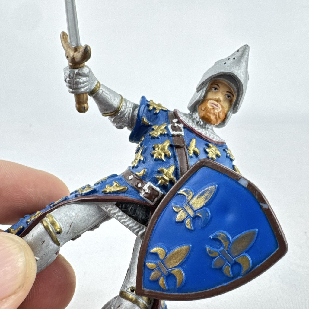 Papo medieval French knight PVC action figure with sword and blue fleur-de-lis shield