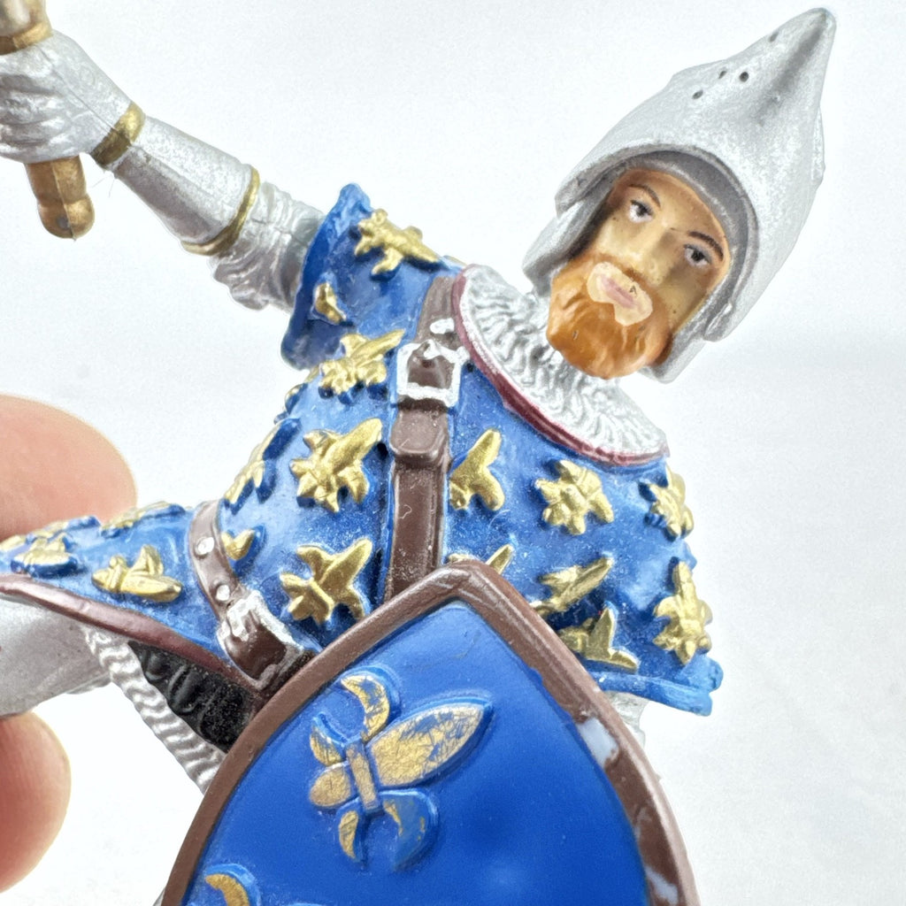 Papo medieval French knight PVC action figure with sword and blue fleur-de-lis shield