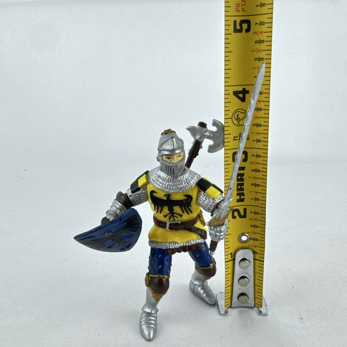 2002 Papo medieval knight action figure in yellow eagle armor with sword and shield