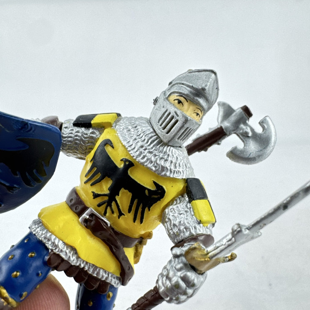 2002 Papo medieval knight action figure in yellow eagle armor with sword and shield