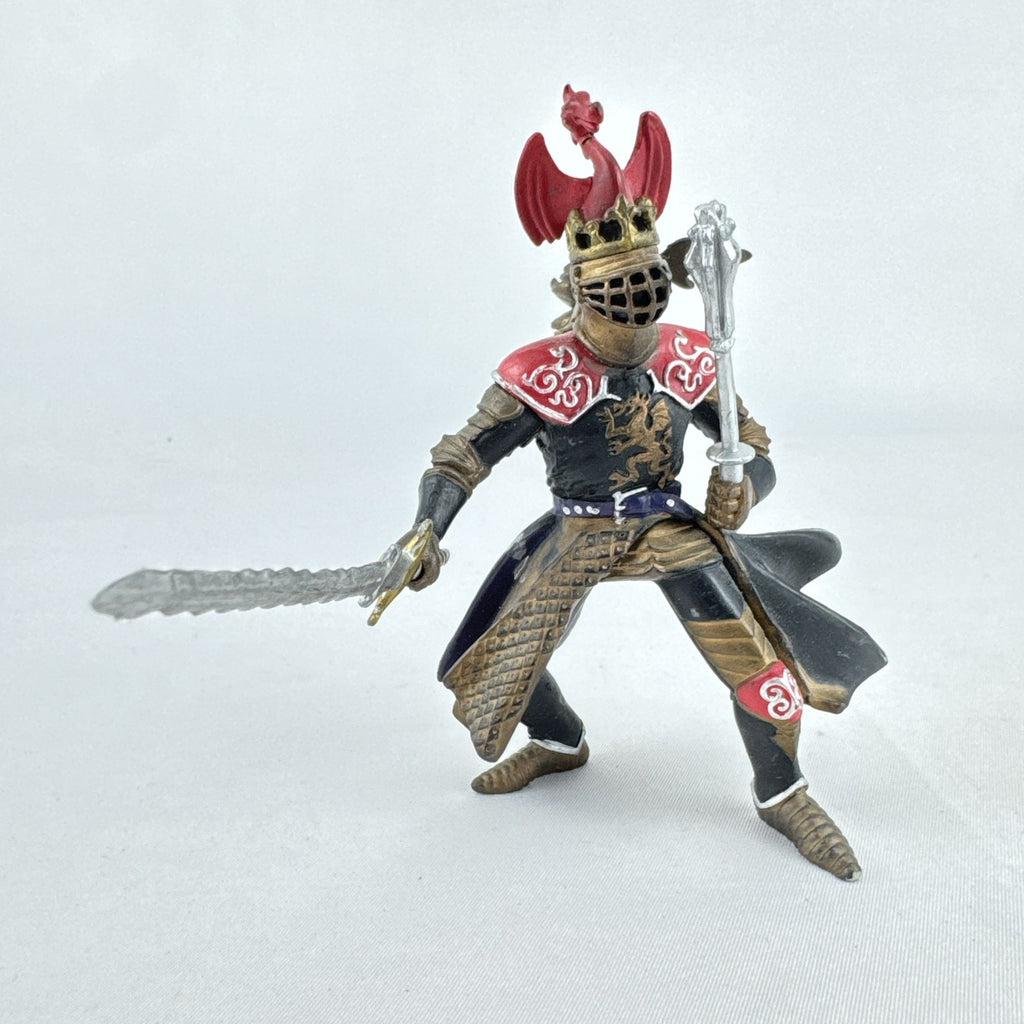 Papo 2004 medieval knight 4-inch action figure with winged dragon crest helmet, wavy sword, and spiked mace