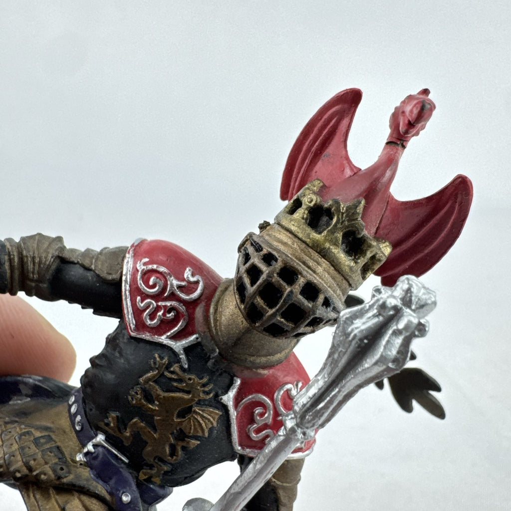 Papo 2004 medieval knight 4-inch action figure with winged dragon crest helmet, wavy sword, and spiked mace