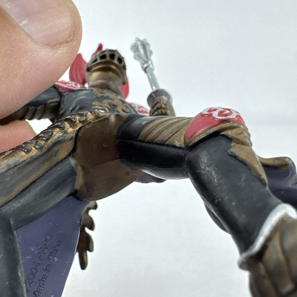 Papo 2004 medieval knight 4-inch action figure with winged dragon crest helmet, wavy sword, and spiked mace
