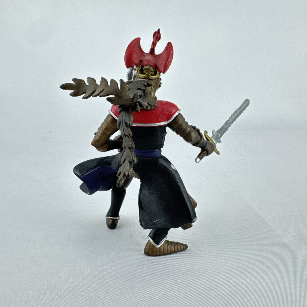 Papo 2004 medieval knight 4-inch action figure with winged dragon crest helmet, wavy sword, and spiked mace