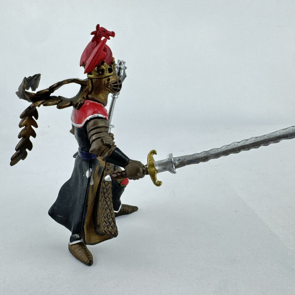 Papo 2004 medieval knight 4-inch action figure with winged dragon crest helmet, wavy sword, and spiked mace