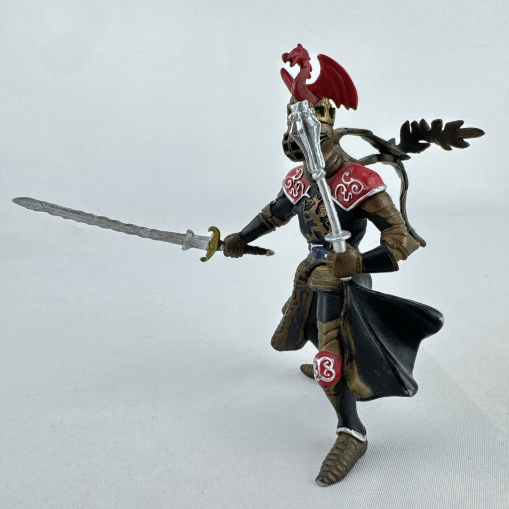 Papo 2004 medieval knight 4-inch action figure with winged dragon crest helmet, wavy sword, and spiked mace