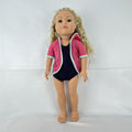 Adora 18-inch blonde doll with blue eyes wearing a navy swimsuit and pink polka dot hooded cover-up
