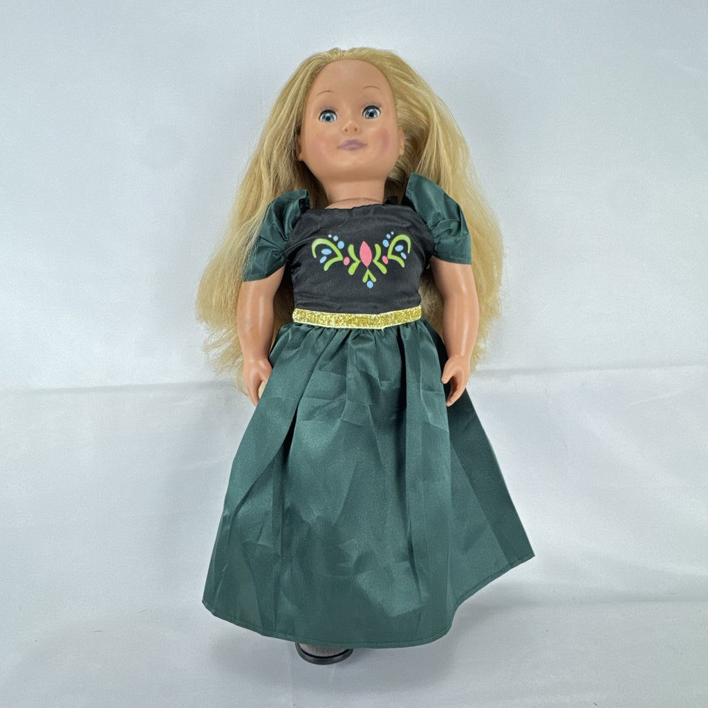 Battat Our Generation 18-inch blonde play doll wearing a green coronation dress and grey shoes