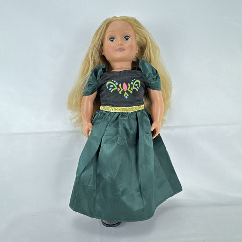 Battat Our Generation 18-inch blonde play doll wearing a green coronation dress and grey shoes
