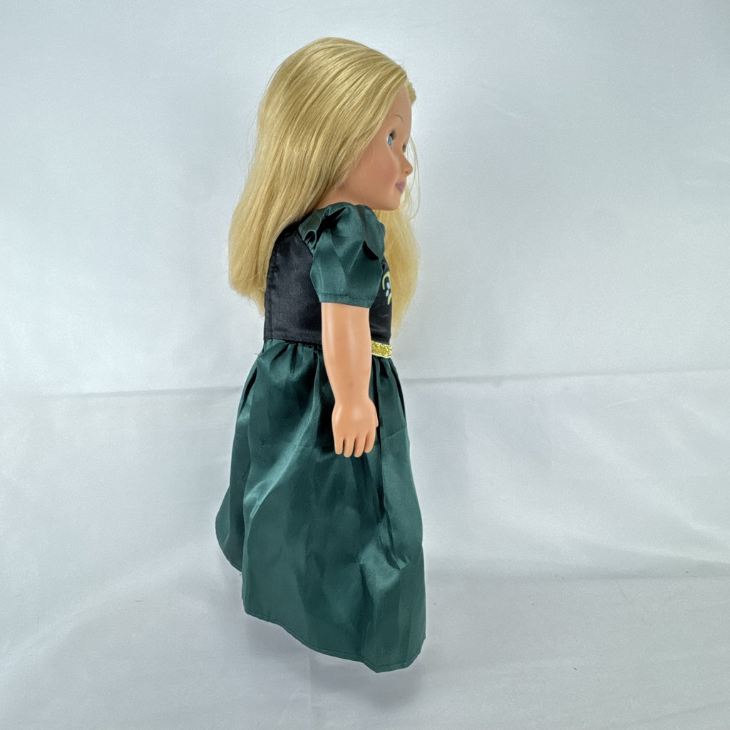 Battat Our Generation 18-inch blonde play doll wearing a green coronation dress and grey shoes