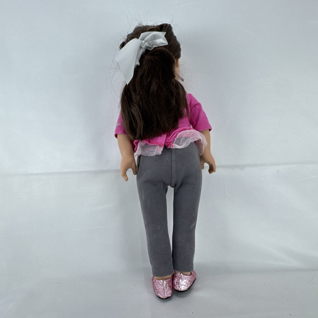 Cititoy My Life As 18-inch doll with brown hair, green eyes, freckles, and pink glitter heart outfit
