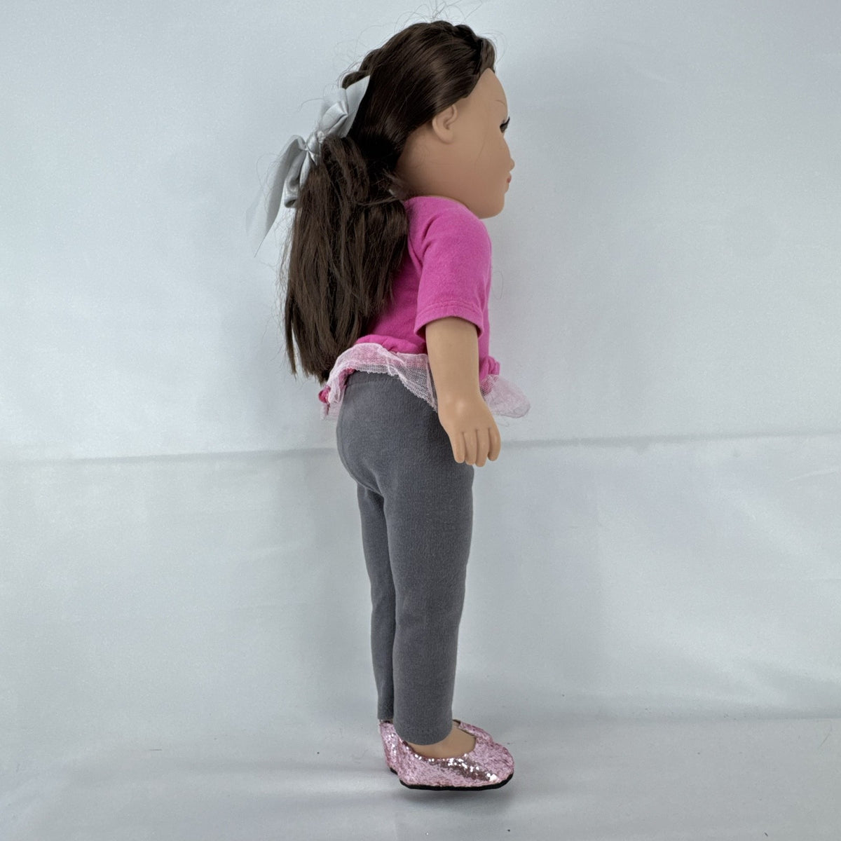 Cititoy My Life As 18-inch doll with brown hair, green eyes, freckles, and pink glitter heart outfit