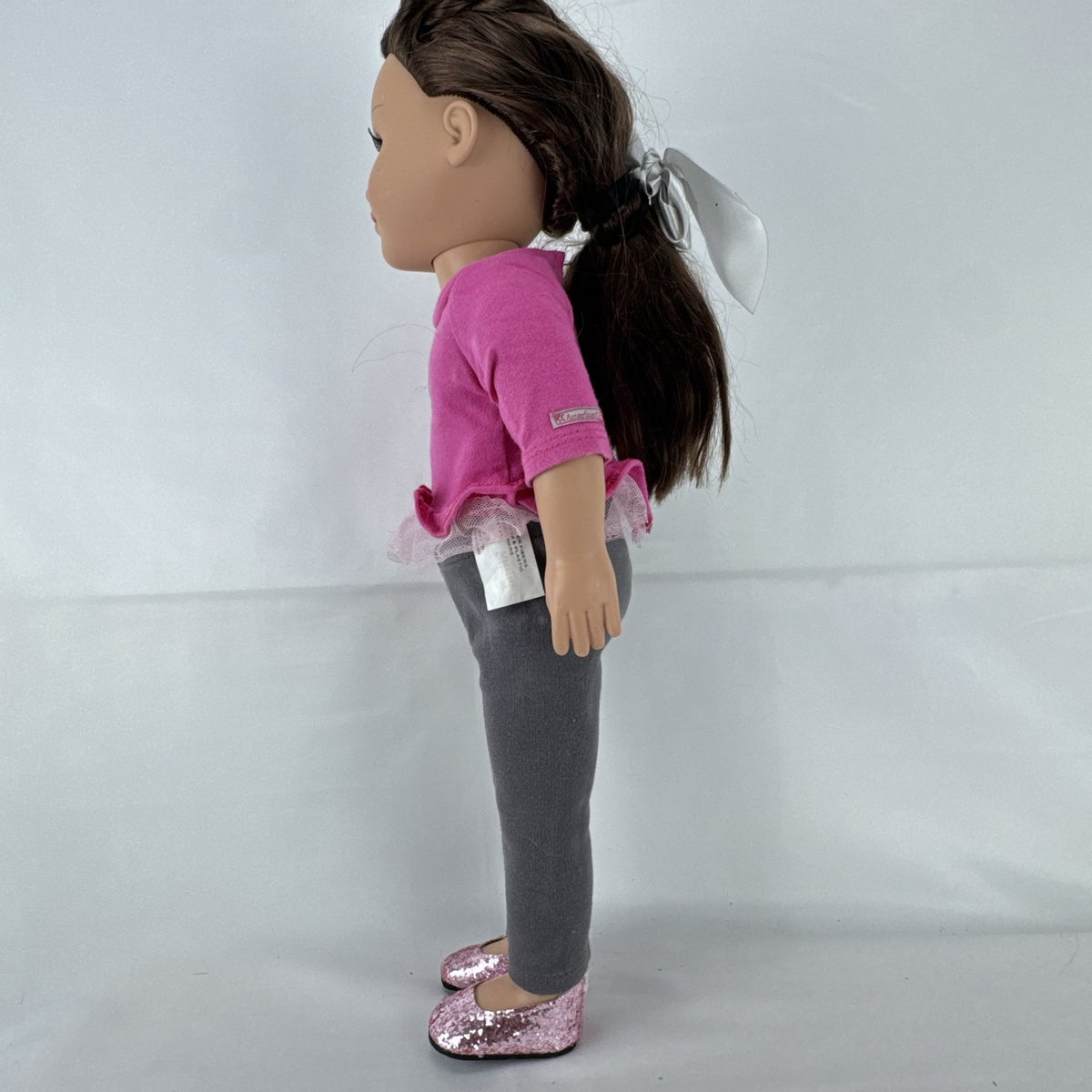 Cititoy My Life As 18-inch doll with brown hair, green eyes, freckles, and pink glitter heart outfit
