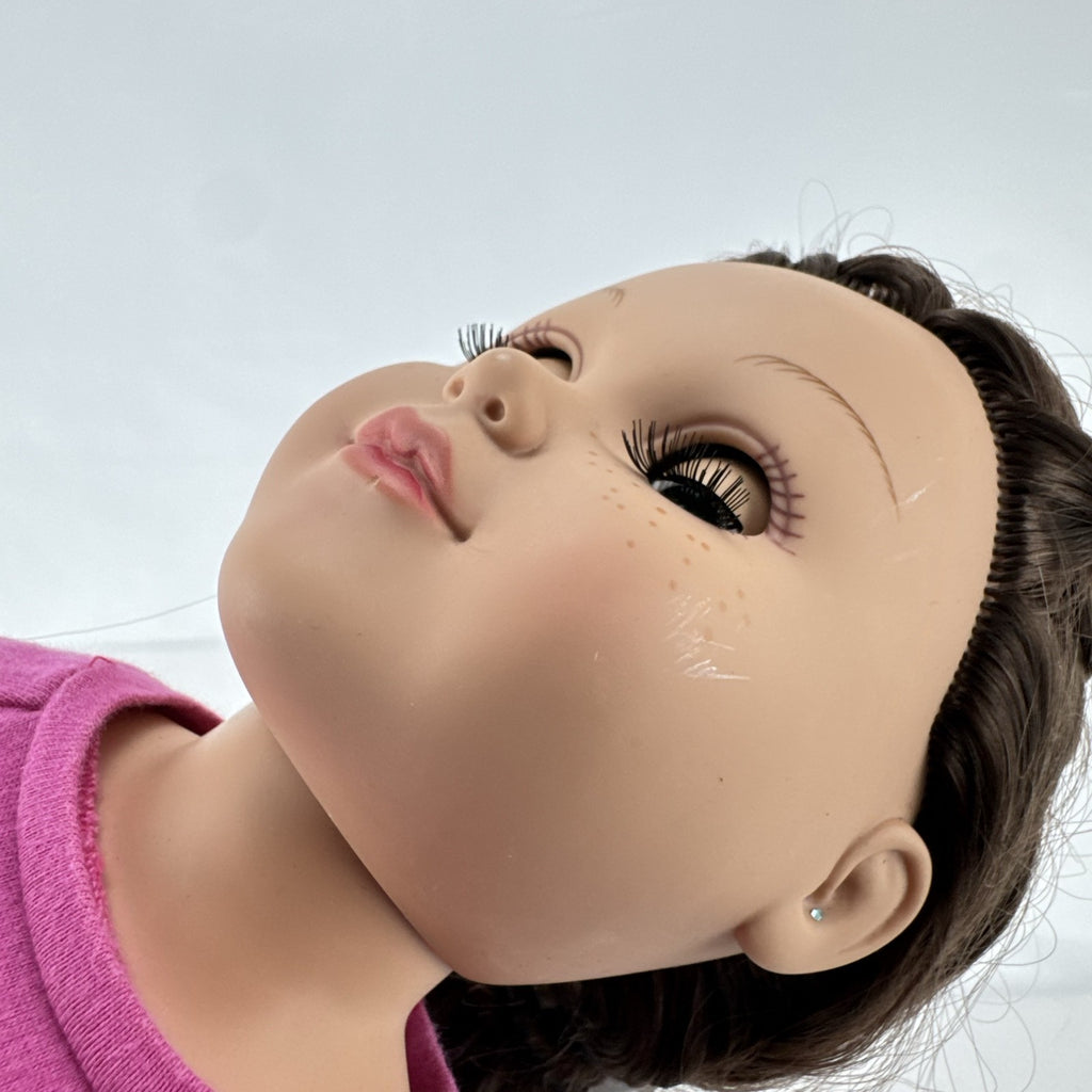 Cititoy My Life As 18-inch doll with brown hair, green eyes, freckles, and pink glitter heart outfit