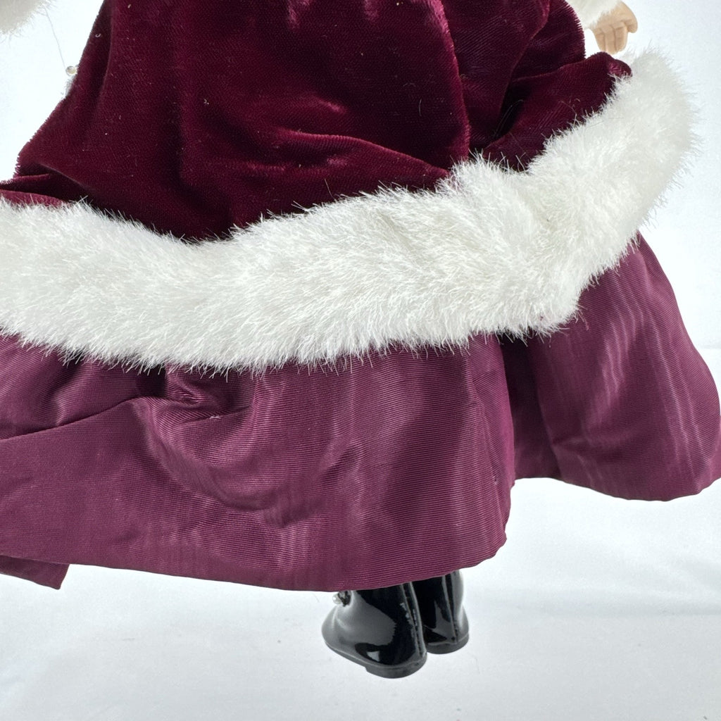 The Brass Key 15-inch Victorian porcelain doll in burgundy velvet winter coat with white faux fur trim and muff