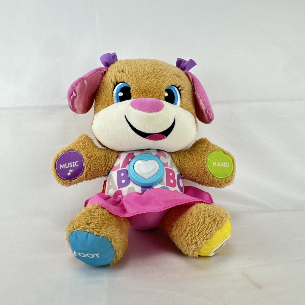 Fisher-Price Smart Stages Sis musical puppy plush toy in colorful alphabet dress