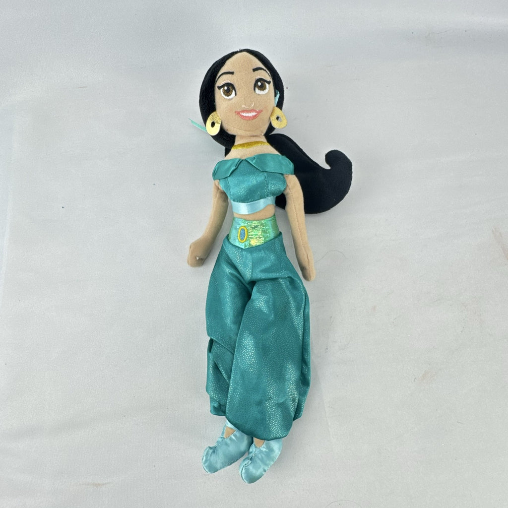 Disney Princess Jasmine 12-inch plush doll wearing teal satin outfit with gold accents