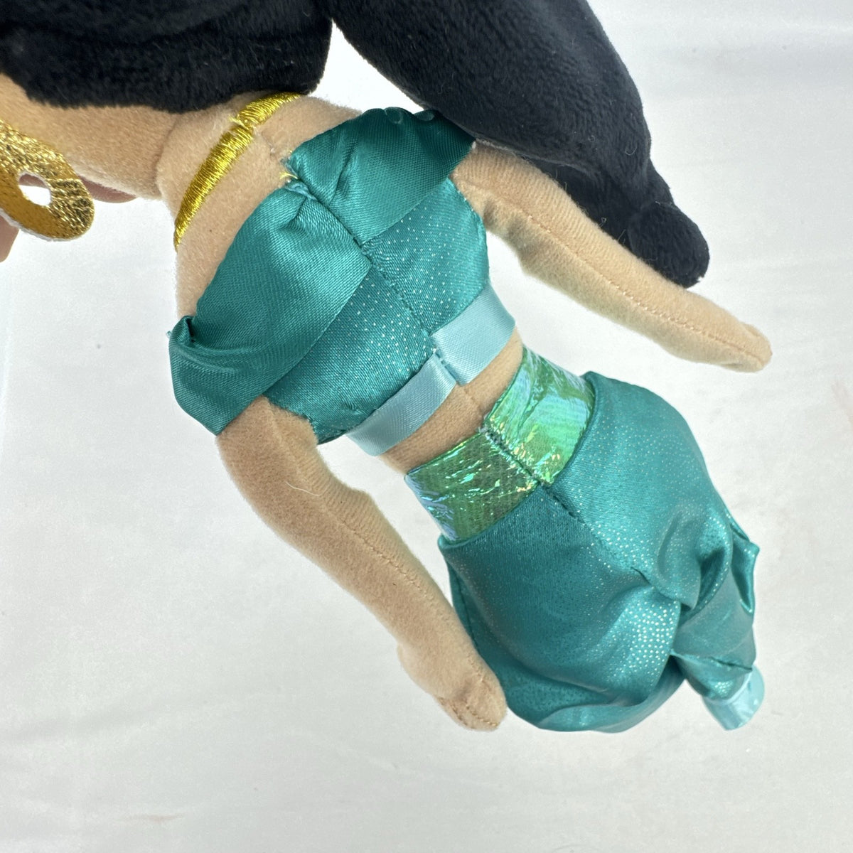 Disney Princess Jasmine 12-inch plush doll wearing teal satin outfit with gold accents