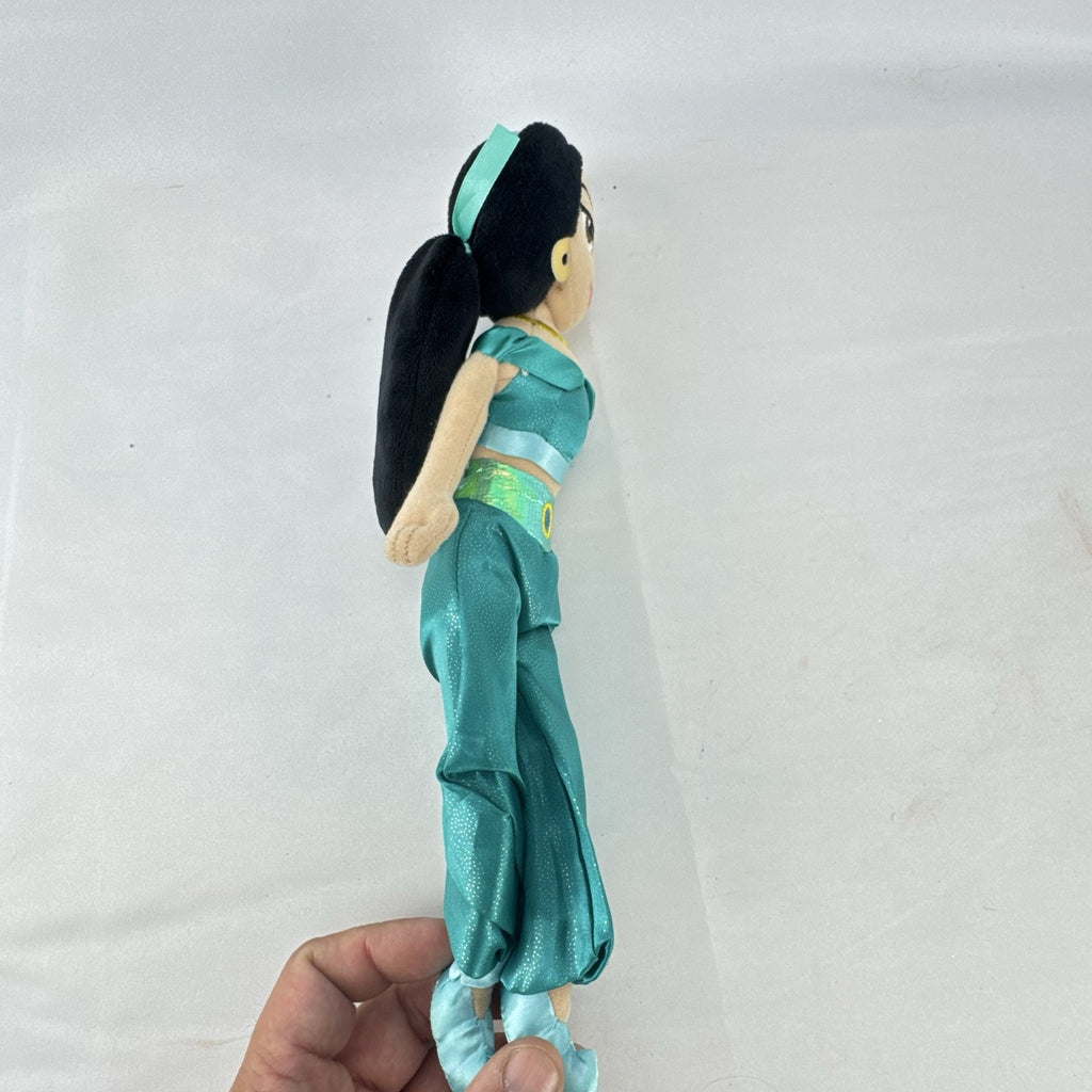 Disney Princess Jasmine 12-inch plush doll wearing teal satin outfit with gold accents