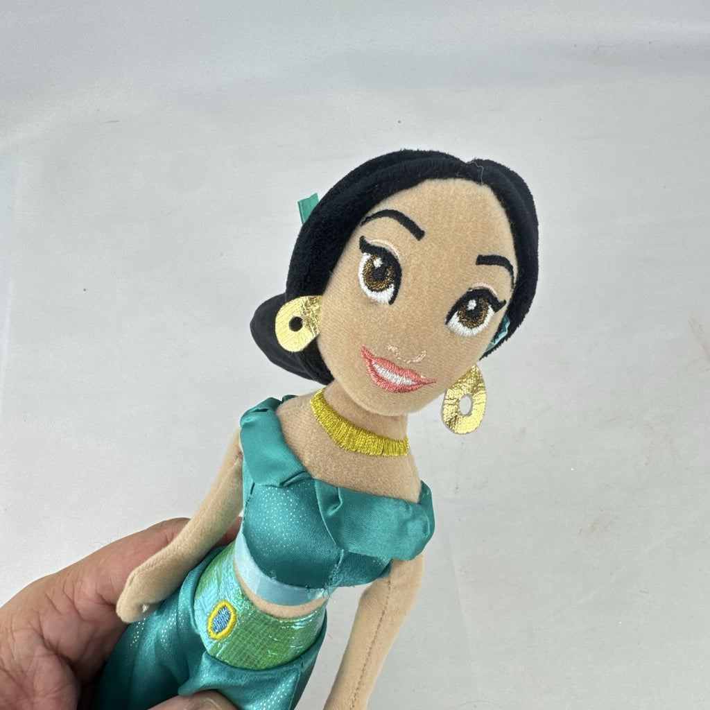 Disney Princess Jasmine 12-inch plush doll wearing teal satin outfit with gold accents