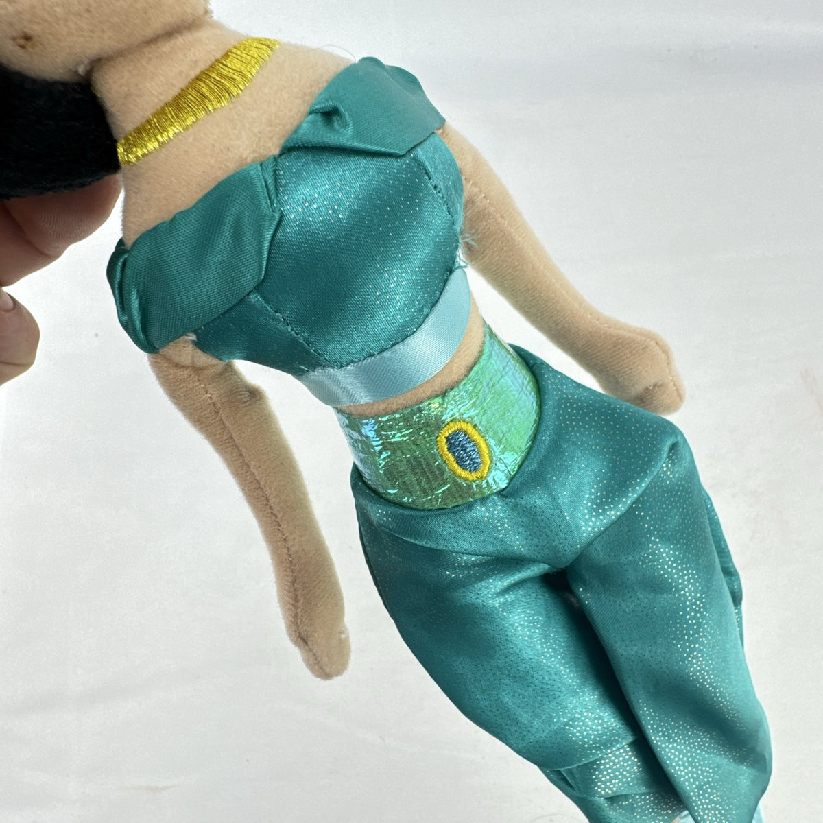 Disney Princess Jasmine 12-inch plush doll wearing teal satin outfit with gold accents