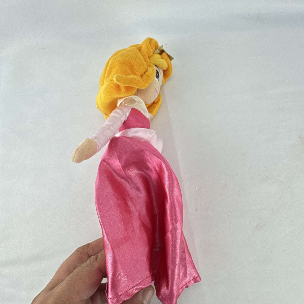 Disney Princess Aurora 10-inch plush doll wearing a pink satin ballgown and golden tiara
