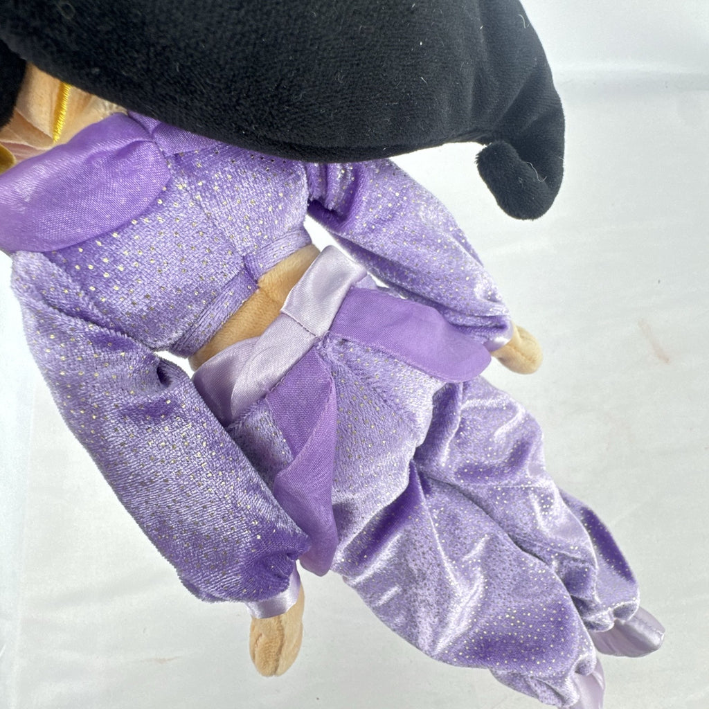 Disney Princess Jasmine 18-inch soft plush doll wearing a sparkling purple outfit and gold fabric accessories.