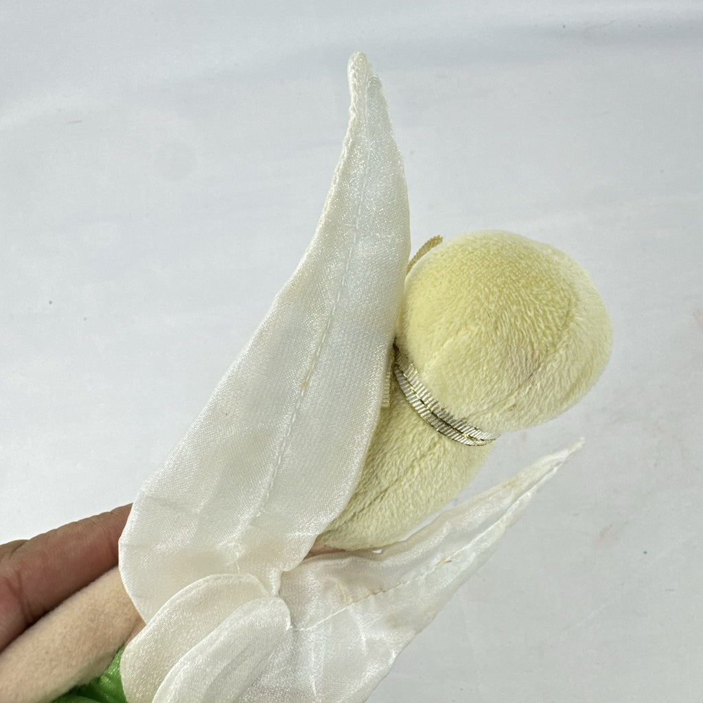 Disney Tinker Bell plush doll with iridescent wings and green petal dress, approximately 11 inches tall.