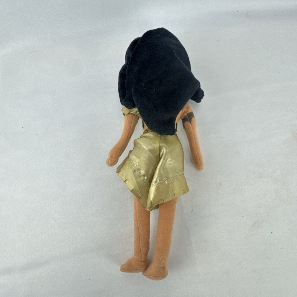 Disney Pocahontas 11-inch plush doll wearing gold satin fringe dress and turquoise necklace