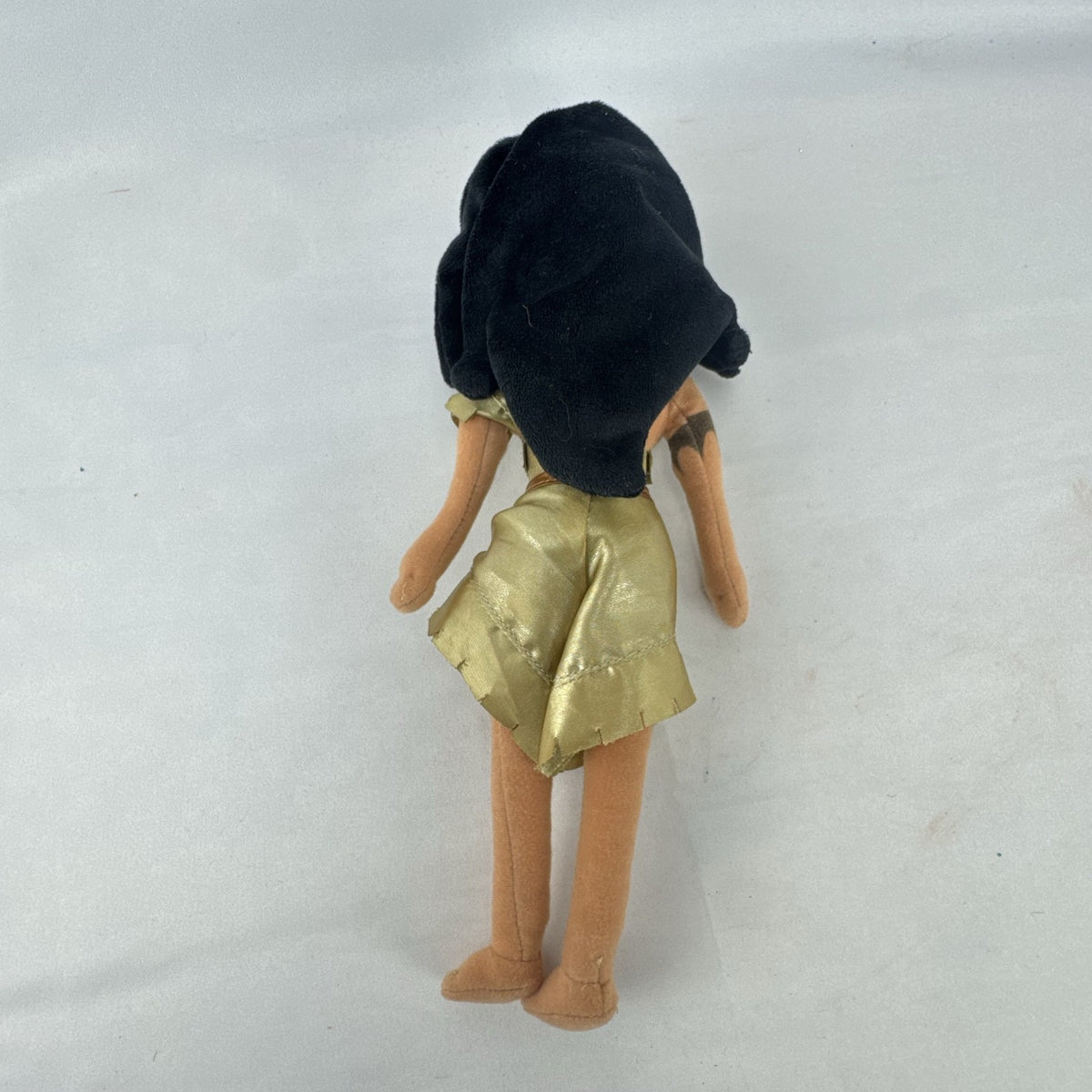 Disney Pocahontas 11-inch plush doll wearing gold satin fringe dress and turquoise necklace