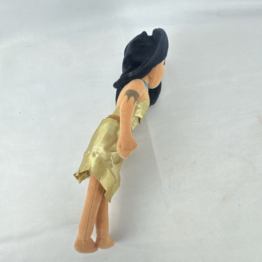 Disney Pocahontas 11-inch plush doll wearing gold satin fringe dress and turquoise necklace