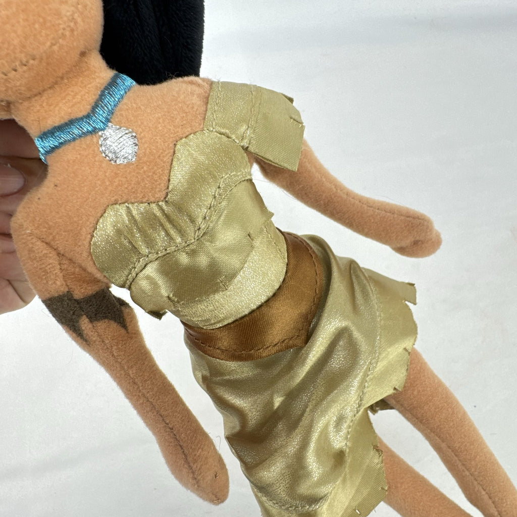 Disney Pocahontas 11-inch plush doll wearing gold satin fringe dress and turquoise necklace