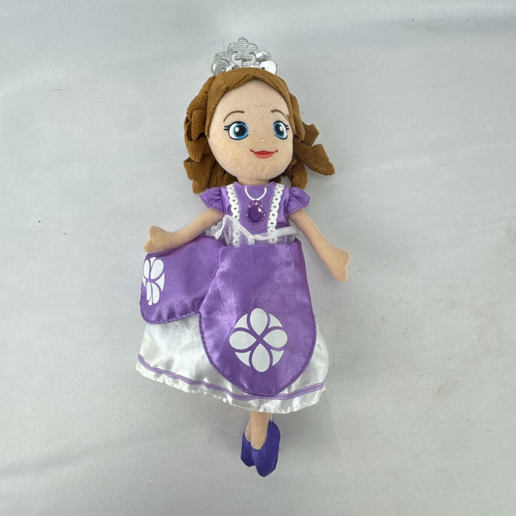 Disney Sofia the First 11-inch plush doll wearing lilac satin dress and silver tiara