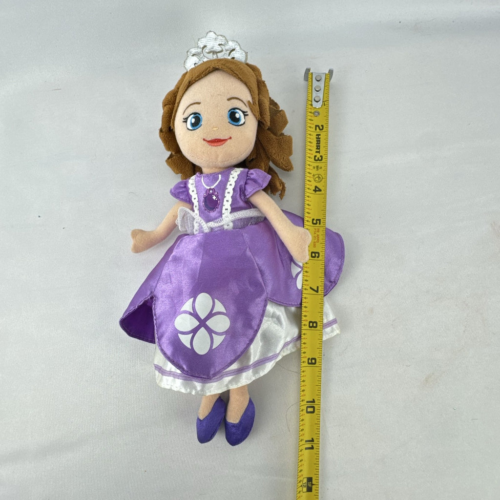 Disney Sofia the First 11-inch plush doll wearing lilac satin dress and silver tiara