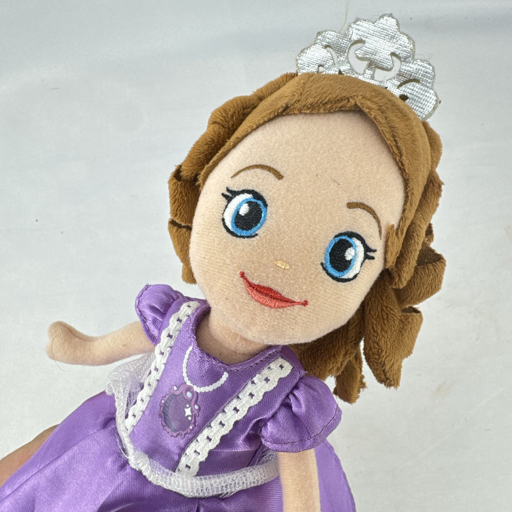Disney Sofia the First 11-inch plush doll wearing lilac satin dress and silver tiara