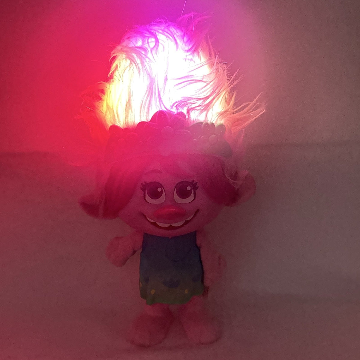 Just Play DreamWorks Trolls Princess Poppy 12-inch plush doll with molded plastic face and pink tinsel hair