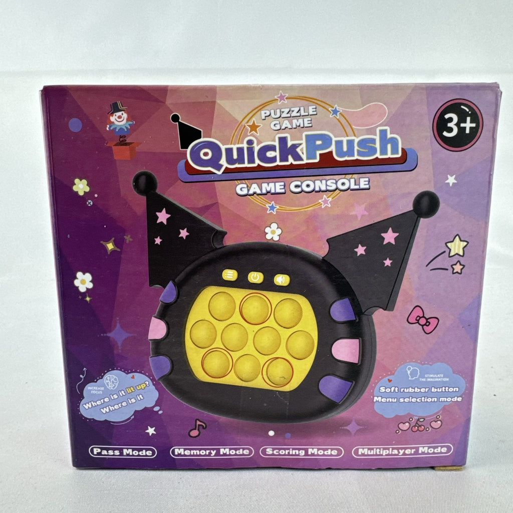 Black bat-winged handheld electronic quick push pop sensory puzzle game in original packaging