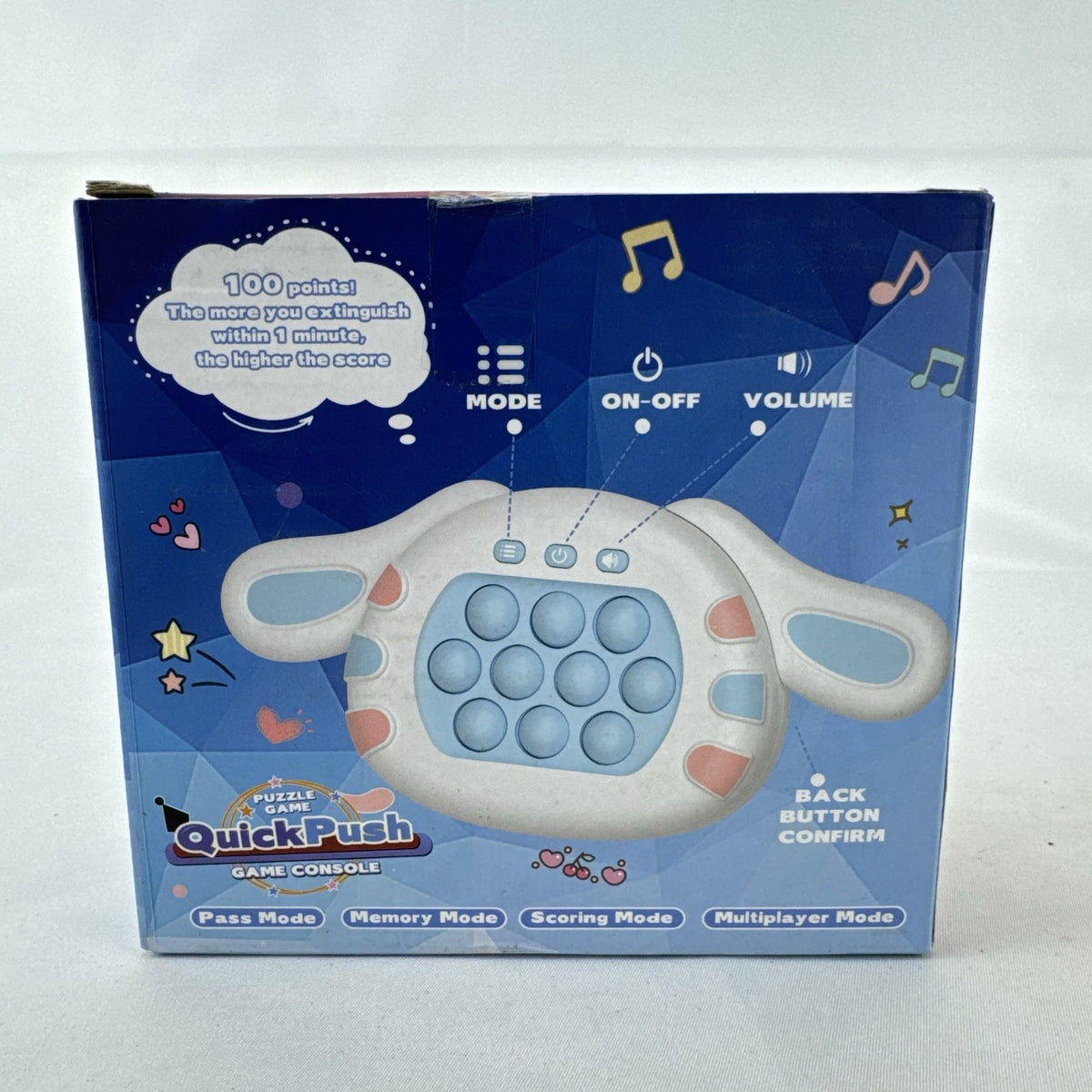 Black bat-winged handheld electronic quick push pop sensory puzzle game in original packaging