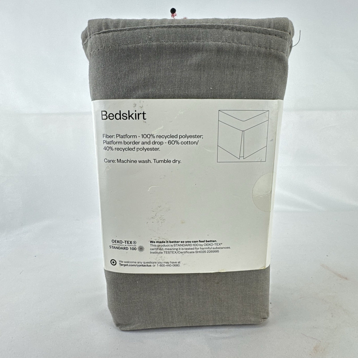 Room Essentials queen bed skirt in neutral gray with 14-inch tailored drop and split corners