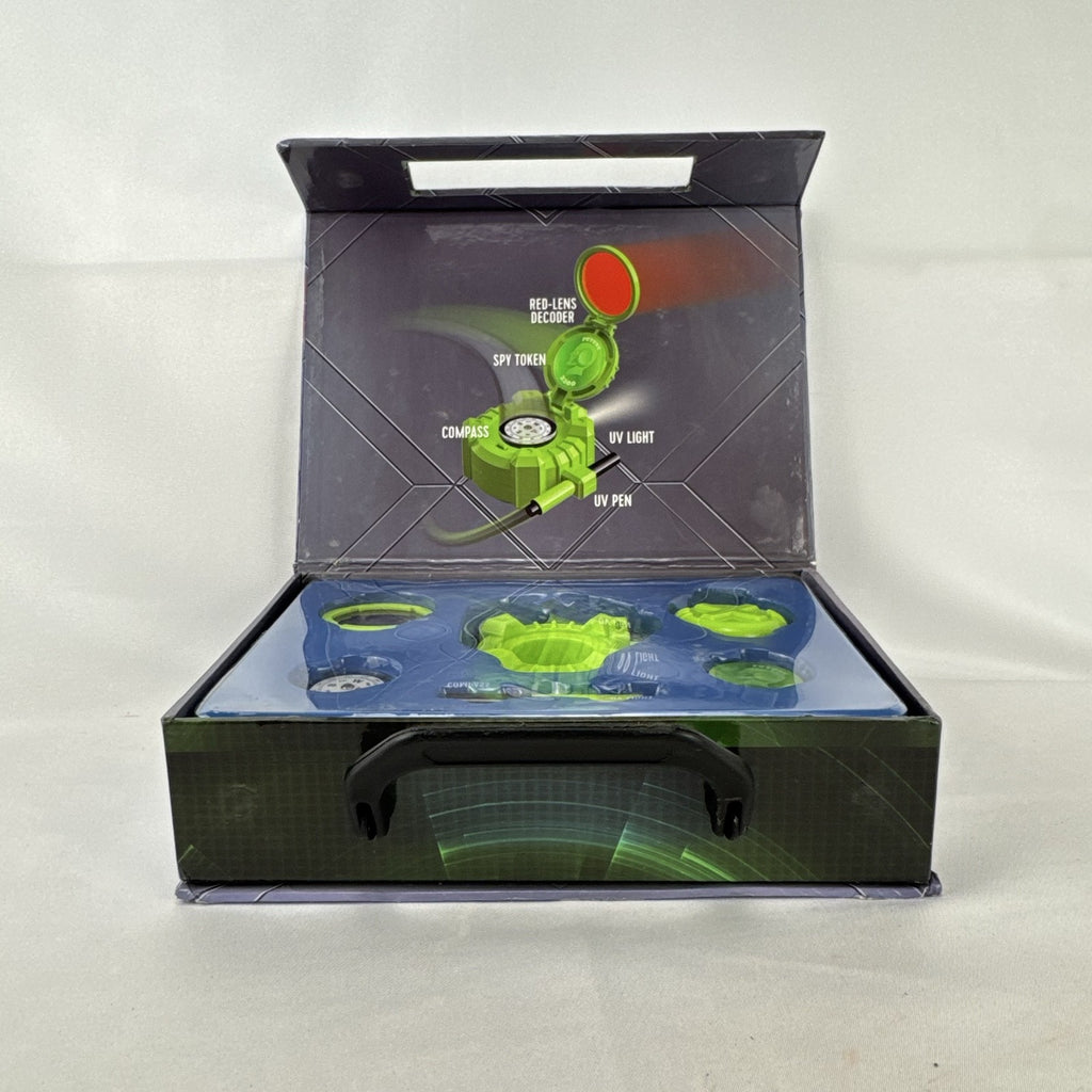 Scholastic Agent X 5-in-1 spy gear gadget kit inside its green illustrated carry case.