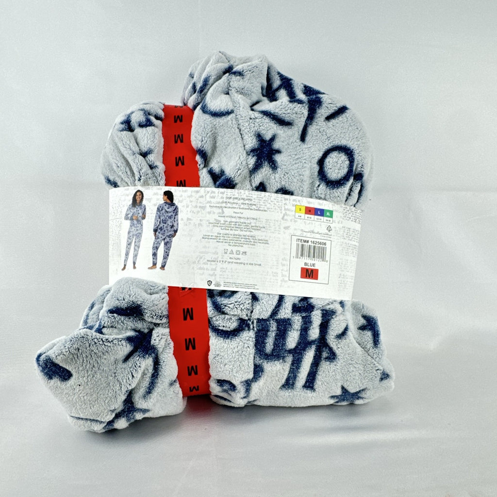 Harry Potter women's size medium blue and gray plush hooded fleece one-piece lounger pajama with tags