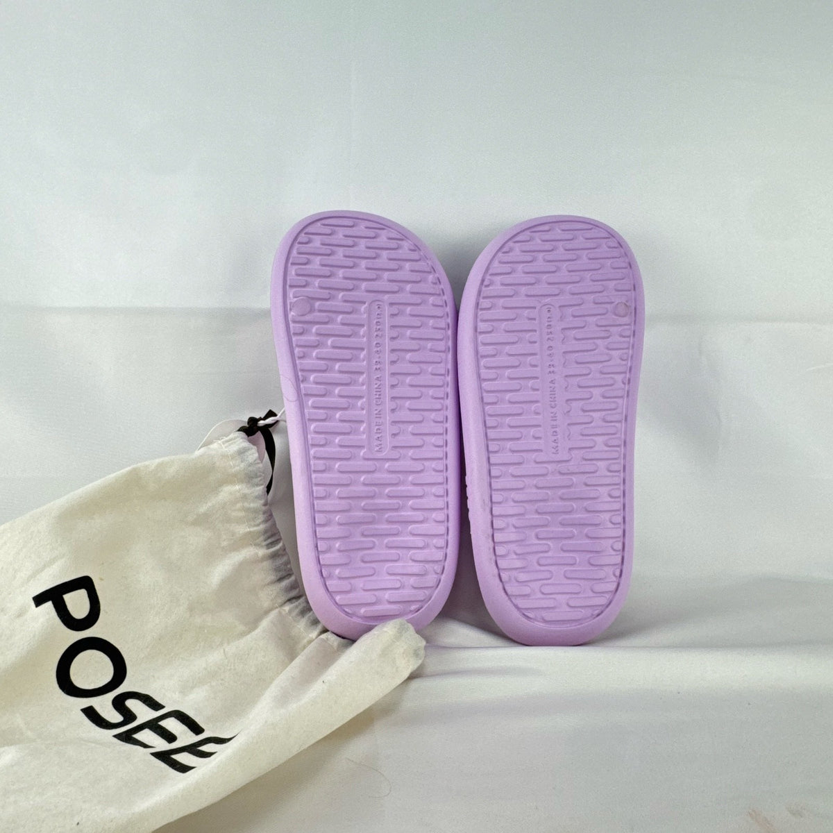 Posee women's lavender purple cloud slide sandals with thick EVA foam sole and dust bag.